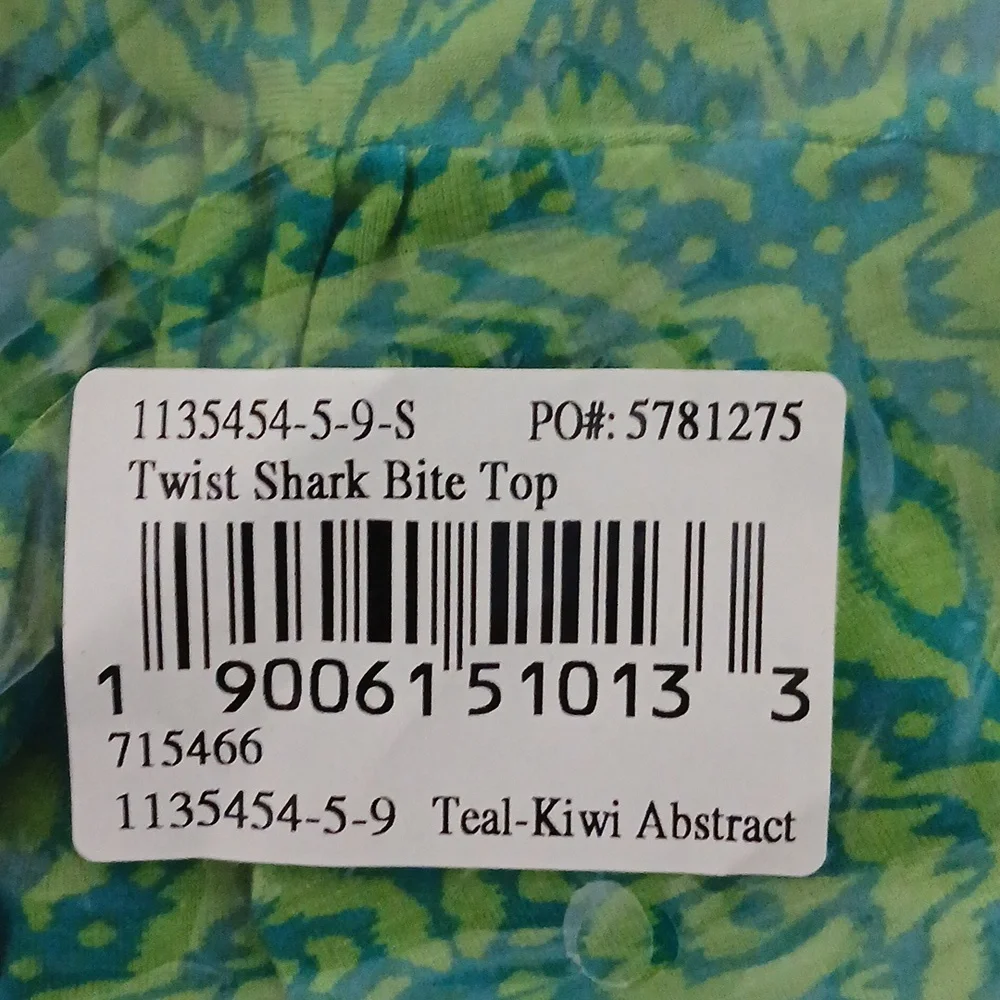 K Jordan S Teal-Kiwi Abstract Twist Shark Bite Top - Picture 4 of 5